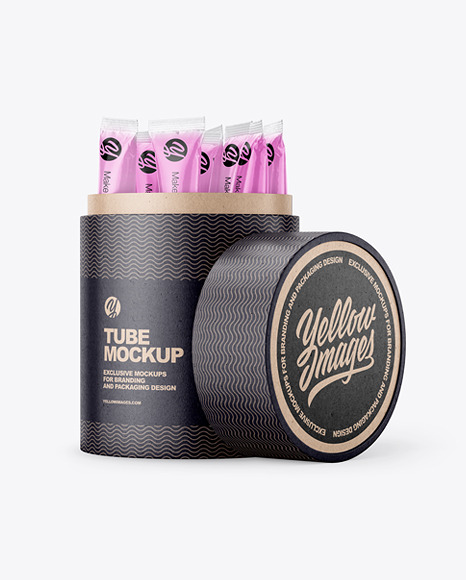 Opened Kraft Paper Tube With Sachets Mockup PSD #3