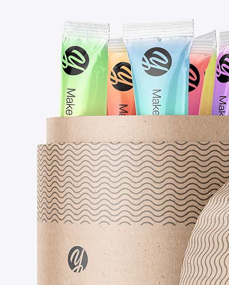 Opened Kraft Paper Tube With Sachets Mockup PSD #4