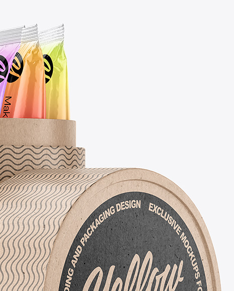 Opened Kraft Paper Tube With Sachets Mockup PSD #5