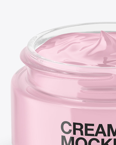 Opened Clear Glass Cream Jar Mockup PSD #6