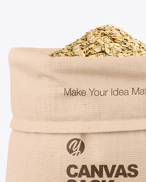Canvas Sack with Oatmeal Mockup PSD #6