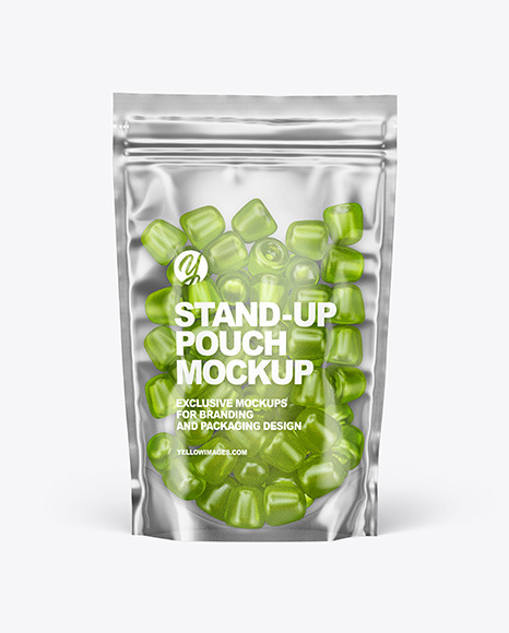 Clear Plastic Stand up Pouch w  Gummies Mockup PSD #3