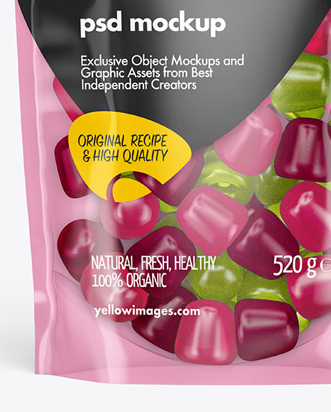 Clear Plastic Stand up Pouch w  Gummies Mockup PSD #6