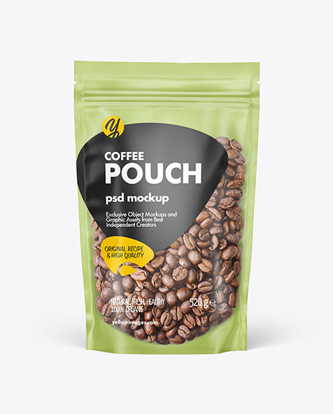 Frosted Plastic Stand-up Pouch w/Coffee Mockup