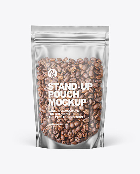 Frosted Plastic Stand up Pouch w Coffee Mockup PSD #2