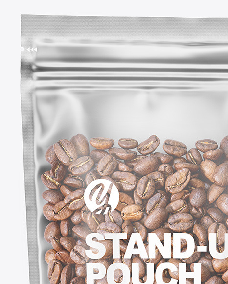 Frosted Plastic Stand up Pouch w Coffee Mockup PSD #6