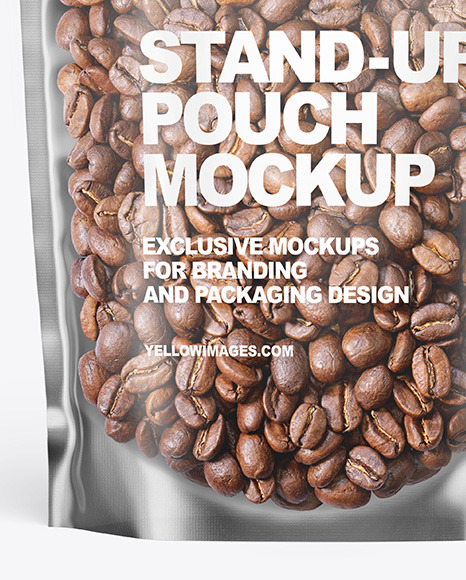 Frosted Plastic Stand up Pouch w Coffee Mockup PSD #5