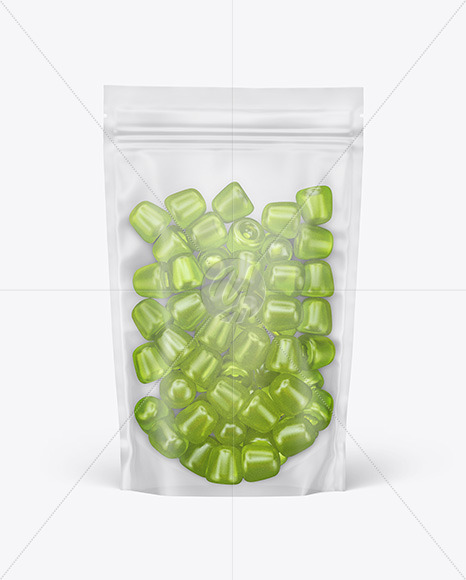 Free Frosted Plastic Stand-up Pouch w/ Gummies Mockup PSD Mockups