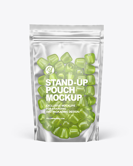 Frosted Plastic Stand up Pouch w  Gummies Mockup PSD #2