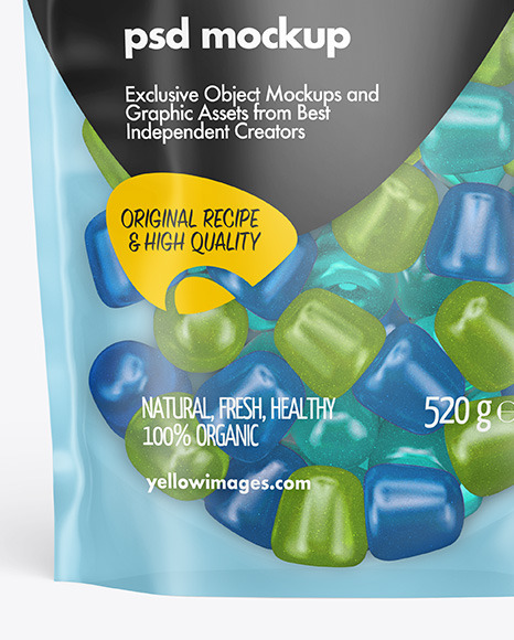 Frosted Plastic Stand up Pouch w  Gummies Mockup PSD #7