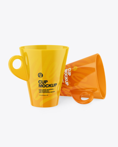 Download Two Glossy Cups Mockup In Cup Bowl Mockups On Yellow Images Object Mockups