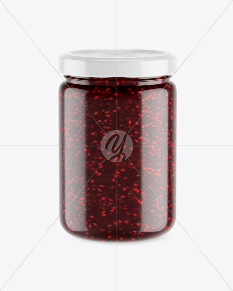 Free Clear Glass Jar w/ Raspberry Jam Mockup PSD Mockups