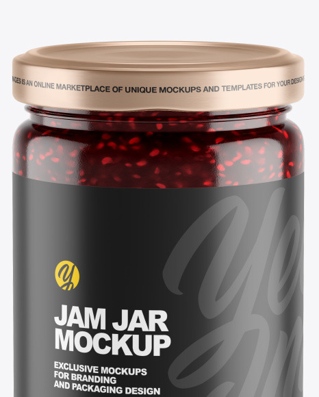 Clear Glass Jar w/ Raspberry Jam Mockup