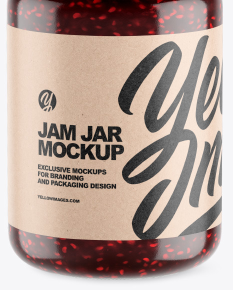 Clear Glass Jar w/ Raspberry Jam Mockup