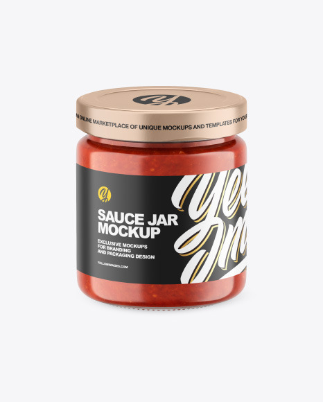 Clear Glass Jar w/ Tomato Sauce Mockup