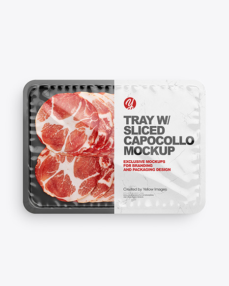 Plastic Tray With Glossy Film &amp; Capocollo Mockup