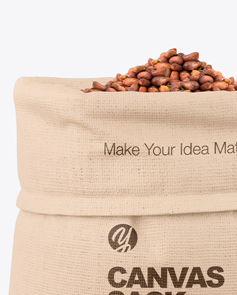 Canvas Sack with Roasted Peanuts Mockup PSD #1