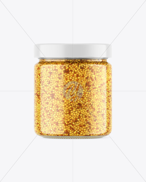 Free Clear Glass Jar w/ Wholegrain Mustard Mockup PSD Mockups