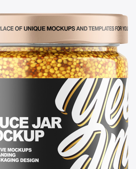 Clear Glass Jar w  Wholegrain Mustard Mockup PSD #2