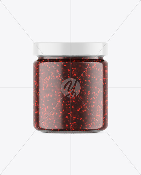 Free Clear Glass Jar w/ Raspberry Jam Mockup PSD Mockups