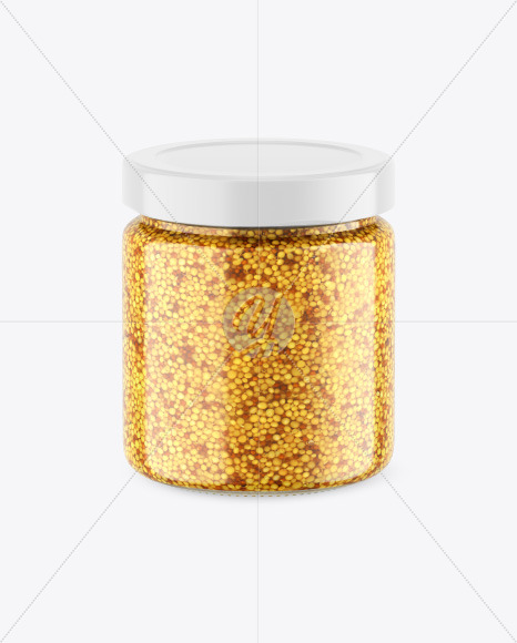 Free Clear Glass Jar w/ Wholegrain Mustard Mockup PSD Mockups