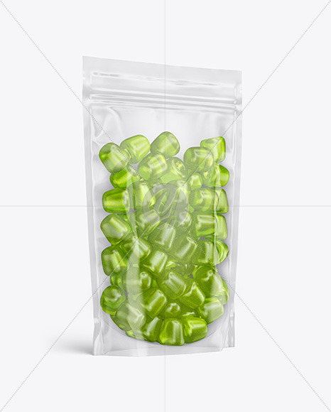 Free Clear Plastic Stand-up Pouch w/ Gummies Mockup PSD Mockups