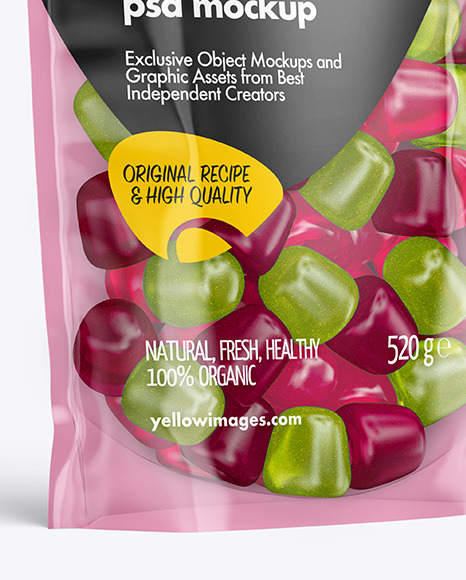 Clear Plastic Stand up Pouch w  Gummies Mockup PSD #7