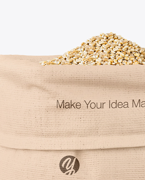 Canvas Sack with Pearl Barley Mockup PSD #1