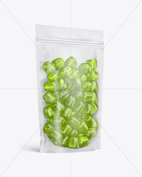 Free Frosted Plastic Stand-up Pouch w/ Gummies Mockup PSD Mockups