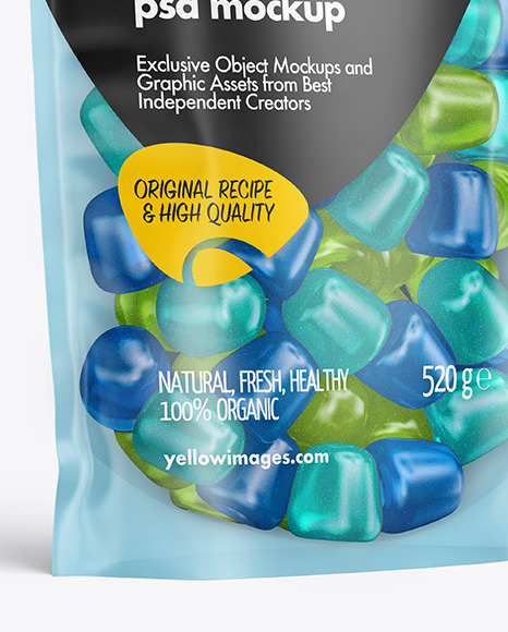 Frosted Plastic Stand up Pouch w  Gummies Mockup PSD #7