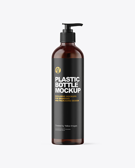 Free Amber Cosmetic Bottle with Pump Mockup PSD Mockups