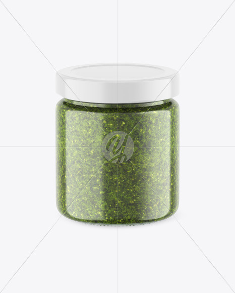 Clear Glass Jar w/ Pesto Mockup Clear Glass Jar w/ Pesto Mockup