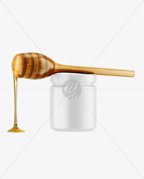 Matte Honey Jar w/ Wooden Dipper Mockup Matte Honey Jar w/ Wooden Dipper Mockup