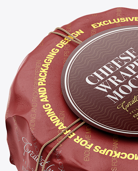Cheese Wheel Wrapped In Paper Mockup PSD #1