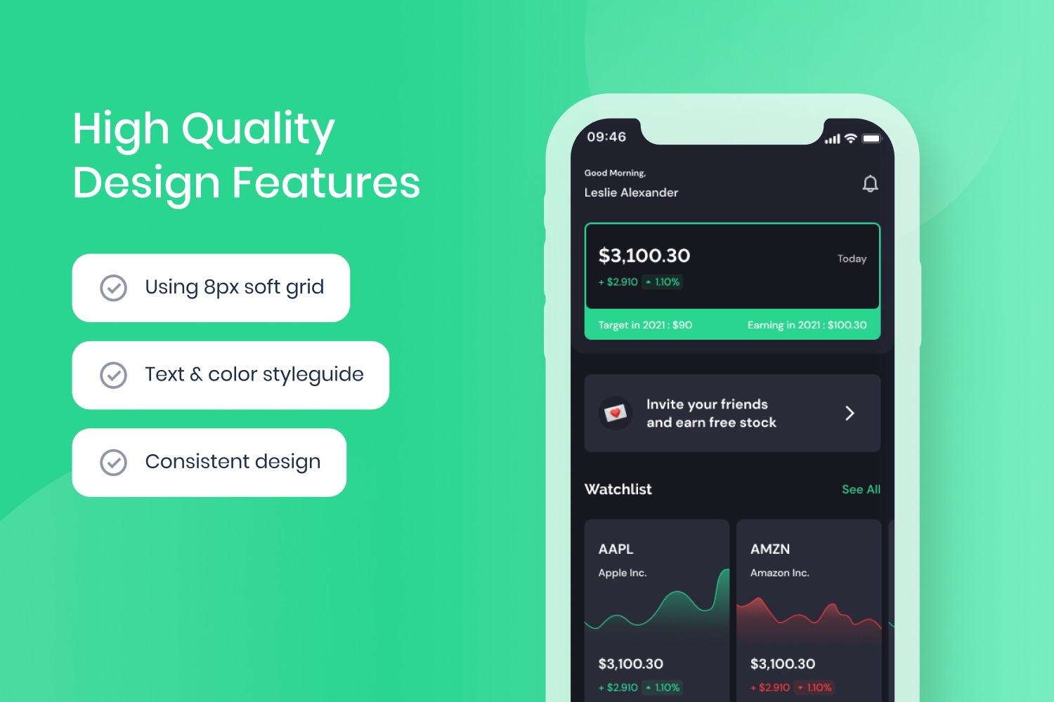 Stocks App UI Kit on Yellow Images Creative Store