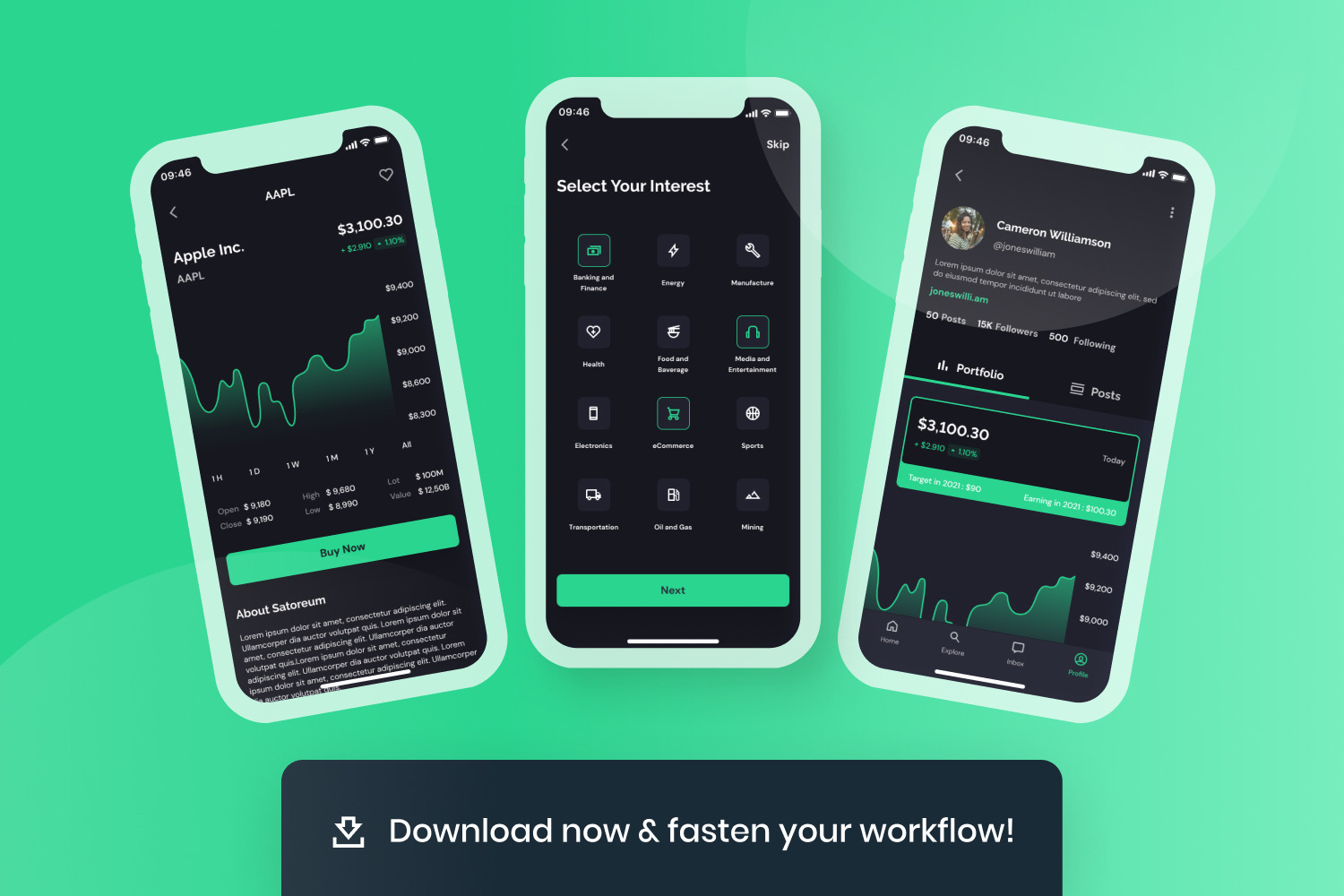 Stocks App UI Kit on Yellow Images Creative Store