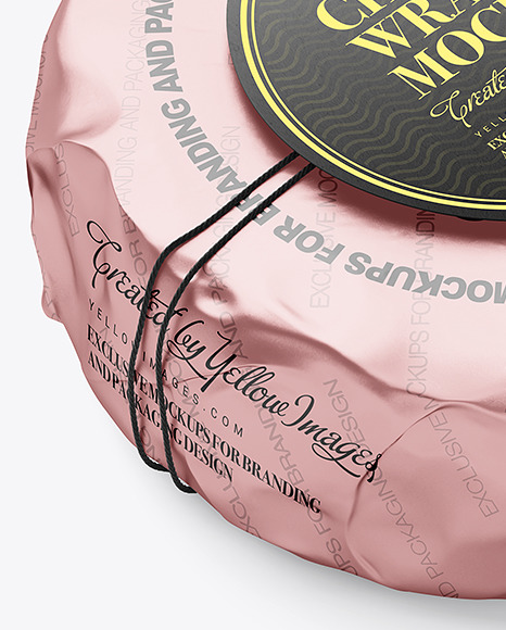 Cheese Wheel Wrapped In Metallized Paper Mockup PSD #6