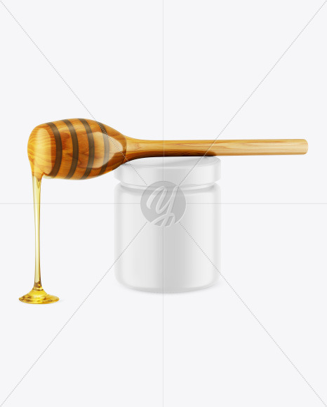 Matte Honey Jar w/ Wooden Dipper Mockup Matte Honey Jar w/ Wooden Dipper Mockup