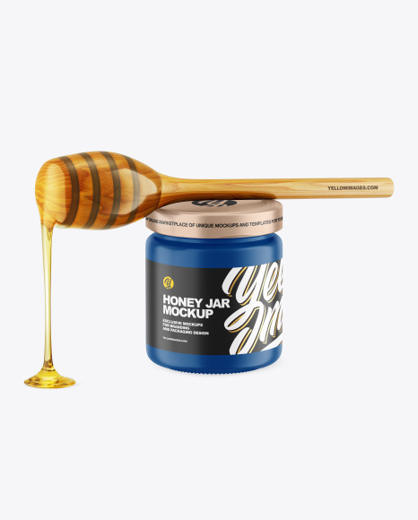 Matte Honey Jar w/ Wooden Dipper Mockup