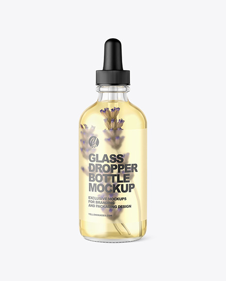 Glass Cosmetic Dropper Bottle With Flowers Mockup
