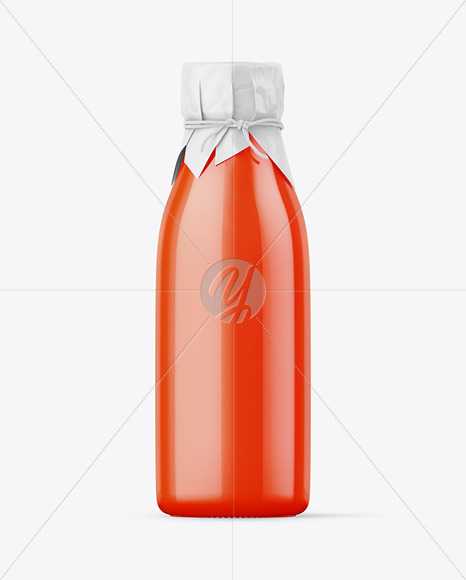 Free Tomato Juice Bottle With Wrapped Paper Cap Mockup PSD Mockups