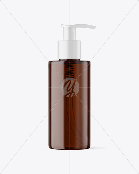 Free Amber Cosmetic Bottle with Pump Mockup PSD Mockups