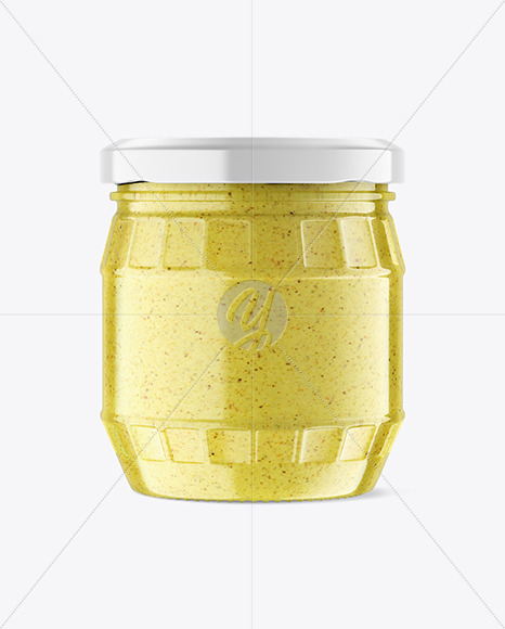 Free Clear Glass Jar w/ Mustard Mockup PSD Mockups