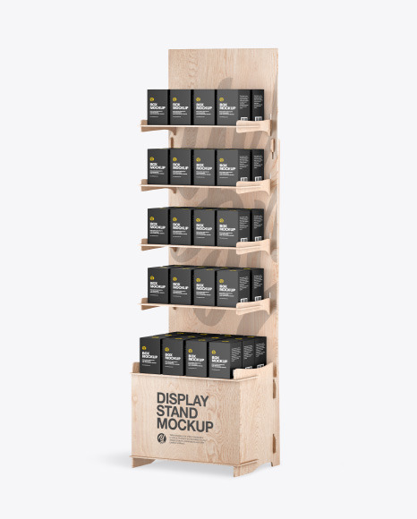 Wooden Display Stand w/ Boxes Mockup