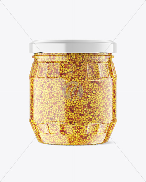 Free Clear Glass Jar w/ Mustard Mockup PSD Mockups