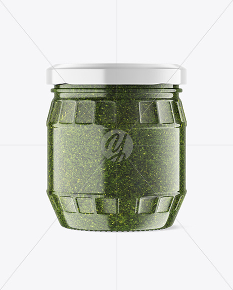 Clear Glass Jar w/ Pesto Mockup Clear Glass Jar w/ Pesto Mockup