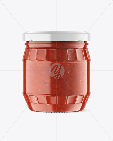 Clear Glass Jar w/ Tomato Sauce Mockup Clear Glass Jar w/ Tomato Sauce Mockup