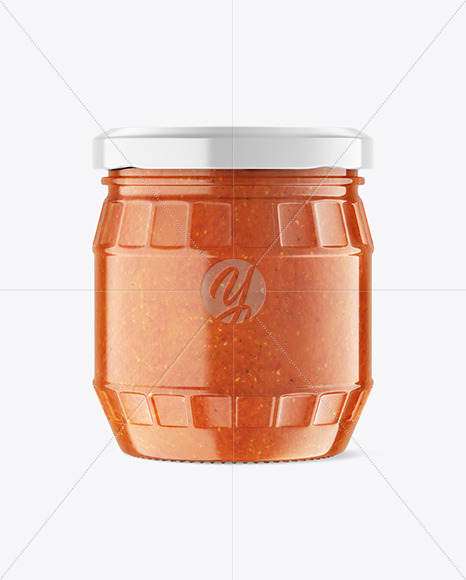 Clear Glass Jar w/ Sauce Mockup Clear Glass Jar w/ Sauce Mockup