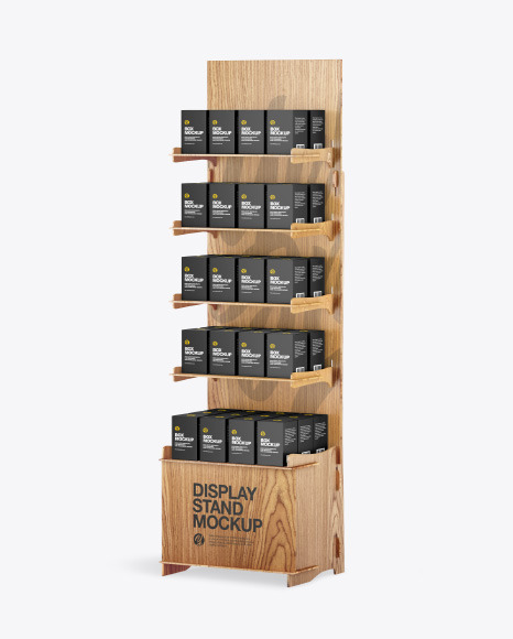 Wooden Display Stand w/ Boxes Mockup