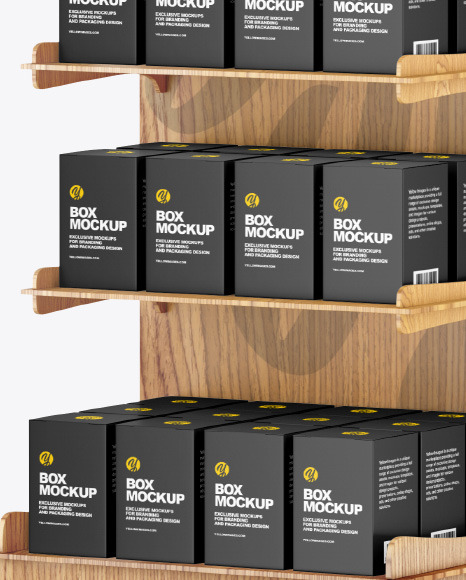 Wooden Display Stand w  Boxes Mockup PSD #1